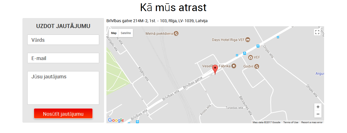 web design in riga printinks contact page and google map